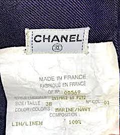 CHANEL PARIS. Blue Silk/Linen Logo Button Skirt