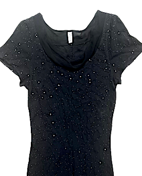 Handwritten London UK. Tanya Sarne. Vintage Black Viscose Dress w/Sequin Embellishments