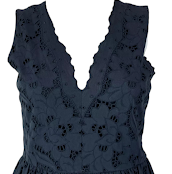 Stella McCartney UK. Navy Blue Lace Silk, Cut Outs Lined Dress