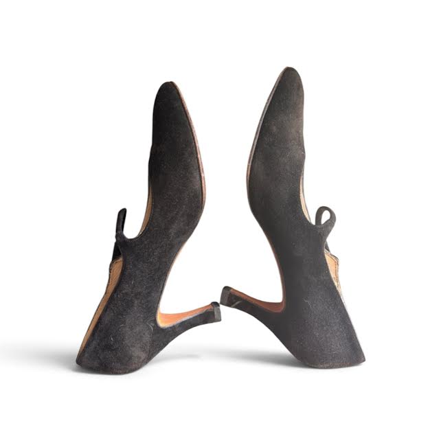 Ferragamo ITALY. Classic Black Suede Mary Jane Heels