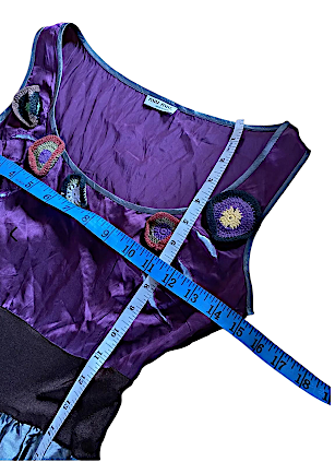 MIU MIU ITALY. Vintage 1990s collection Silk Eggplant/Bluish Pleated Skirt Embellished Dress