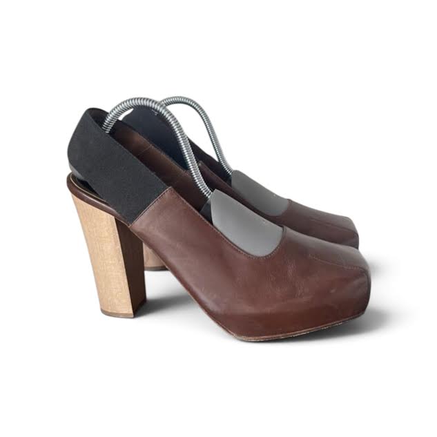 Marni Italy. Brown Leather Platform Chunky Heels Sz 39.5IT 9 US