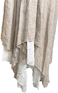 Forme D’Expression Italy. Linen/cotton beige white layered raw edge Skirt