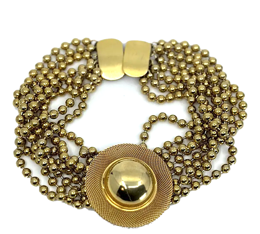 VINTAGE JAY FEINBERG 1980s SIGNED MULTI STRAND SPACE AGE GOLDPLATED CHOKER NECKLACE