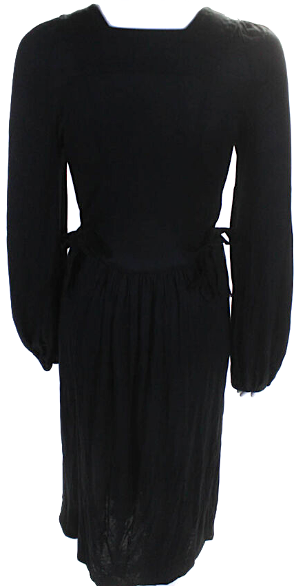 Isabel Marant Paris. Black Long Sleeve V Neck Jersey Tie Waist Midi Dress