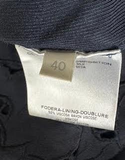 Stella McCartney UK. Navy Blue Lace Silk, Cut Outs Lined Dress