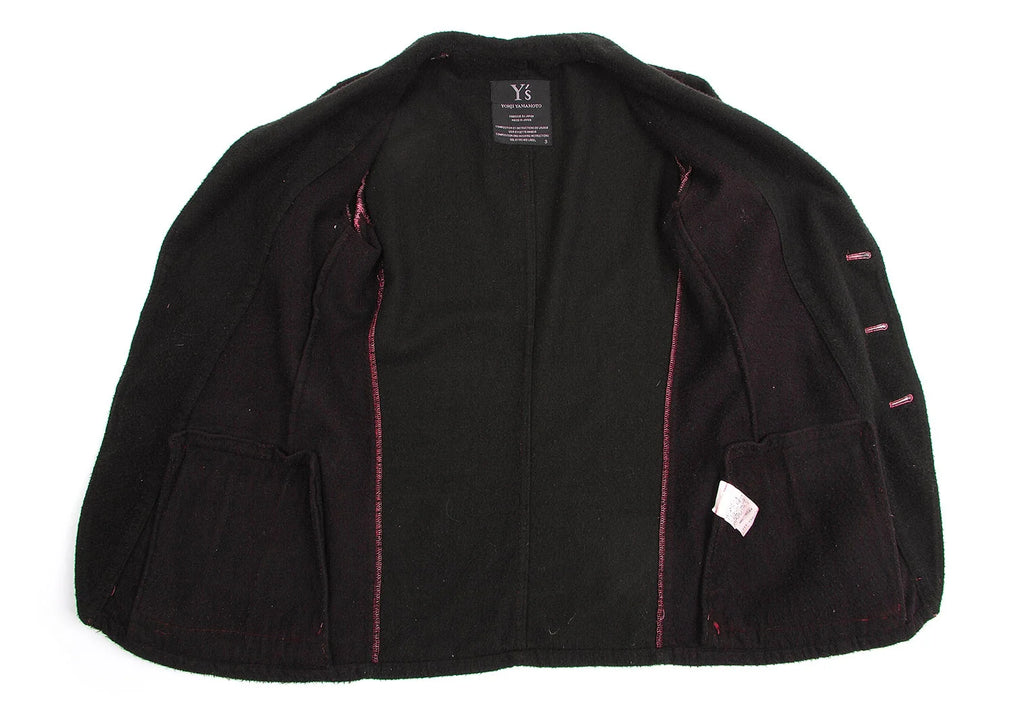 YOHJI YAMAMATO JAPAN. Y's Eggplant, Black Dyed Wool Pilling Jacket
