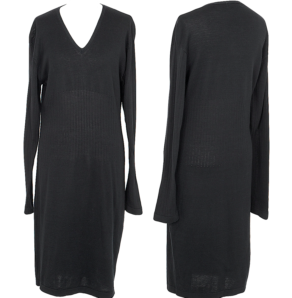 Yohji Yamamoto Japan. Y's Black V-neck Knit Dress