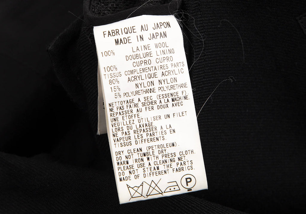 YOHJI YAMAMOTO JAPAN. Y's Wool Black Gaberdine Side Knit Jacket