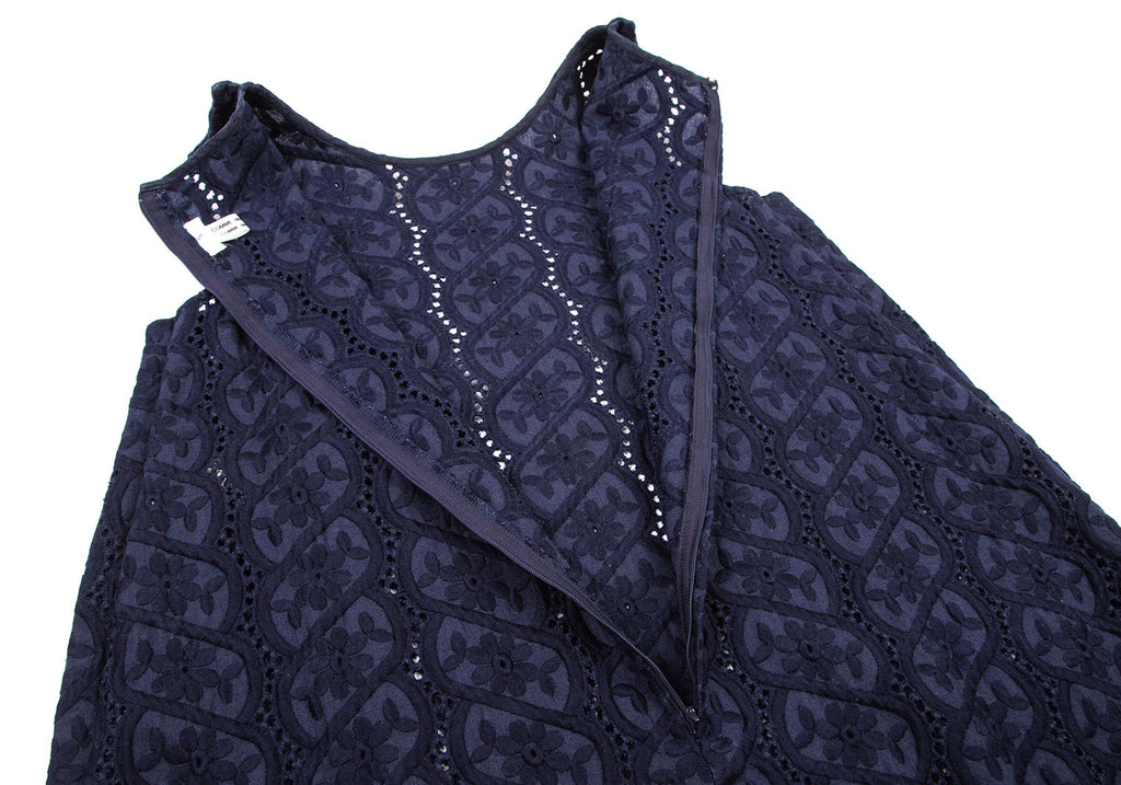 COMME des GARCONS Japan. Navy Color Flower Embroidery Linen Dress