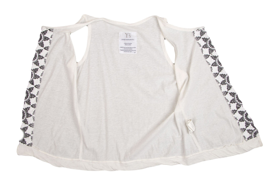 YOHJI YAMAMOTO JAPAN. Y's Inside-out embroidery White Sleeveless Top