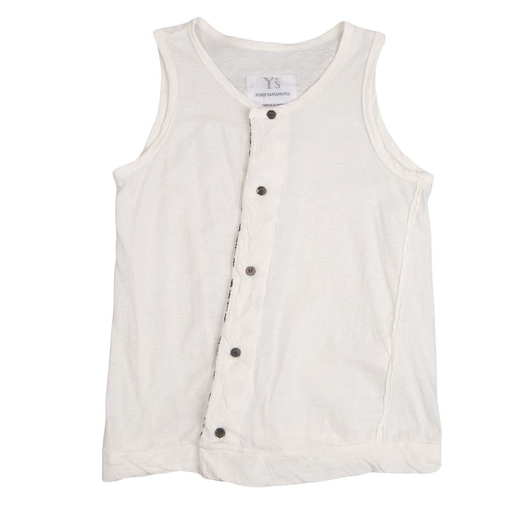 YOHJI YAMAMOTO JAPAN. Y's Inside-out embroidery White Sleeveless Top