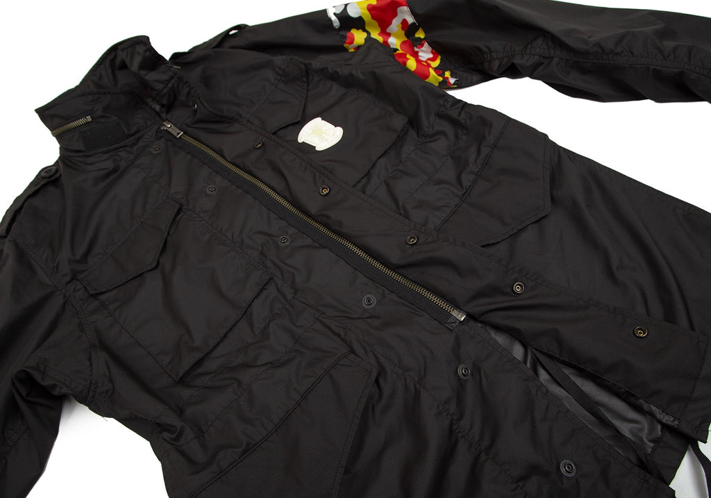 MIHARA YASUHIRO×GIANT KILLING JAPAN. Unisex Black Lining Camouflage Hooded Blouson Coat