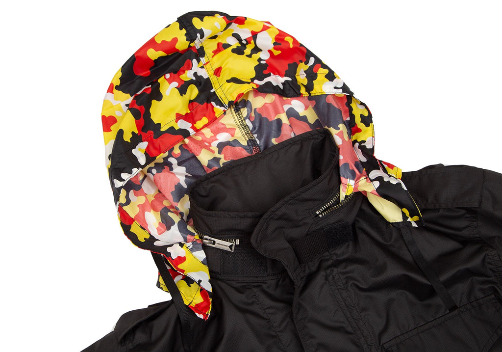 MIHARA YASUHIRO×GIANT KILLING JAPAN. Unisex Black Lining Camouflage Hooded Blouson Coat