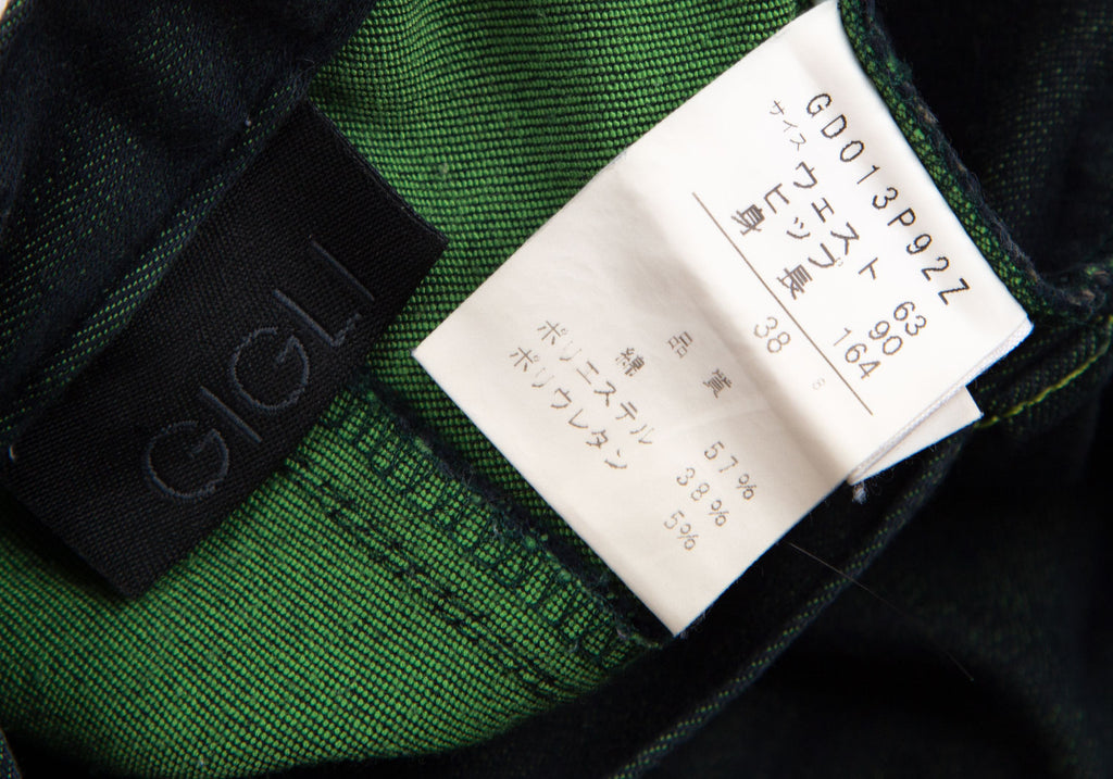 ROMEO GIGLI ITALY. Navy, Green Accents Stretched Flare Pants