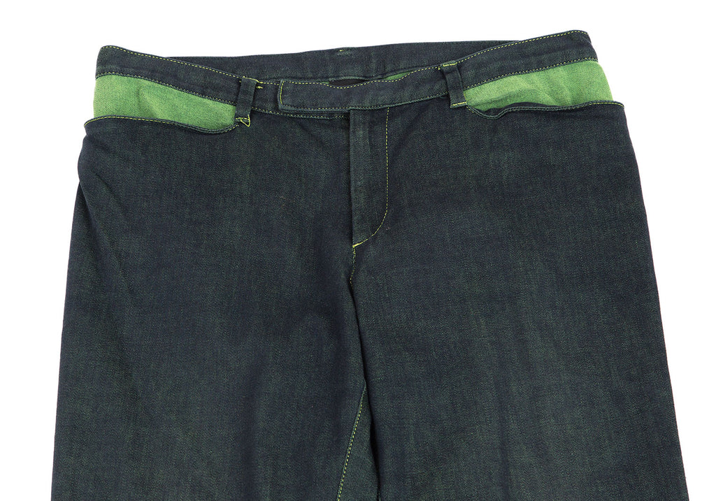 ROMEO GIGLI ITALY. Navy, Green Accents Stretched Flare Pants