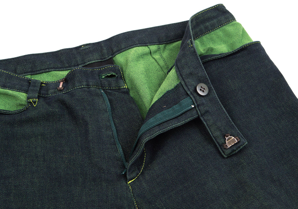 ROMEO GIGLI ITALY. Navy, Green Accents Stretched Flare Pants
