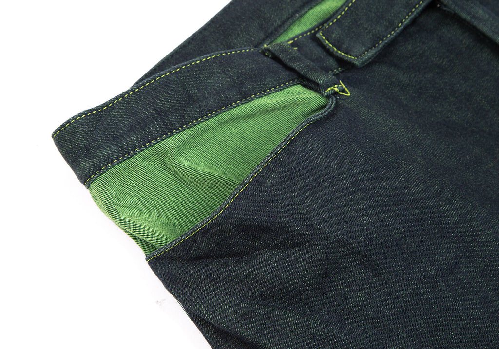 ROMEO GIGLI ITALY. Navy, Green Accents Stretched Flare Pants