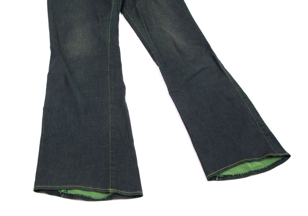 ROMEO GIGLI ITALY. Navy, Green Accents Stretched Flare Pants