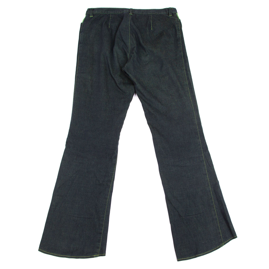 ROMEO GIGLI ITALY. Navy, Green Accents Stretched Flare Pants