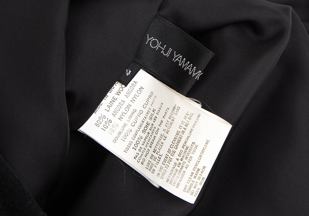 Yohji Yamamoto Japan. NOIR. Black Angora Blended Wool Hidden Buttons Jacket