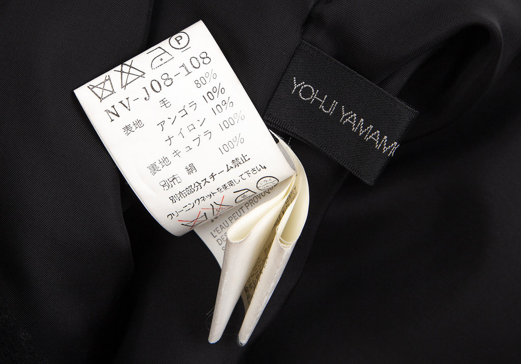 Yohji Yamamoto Japan. NOIR. Black Angora Blended Wool Hidden Buttons Jacket