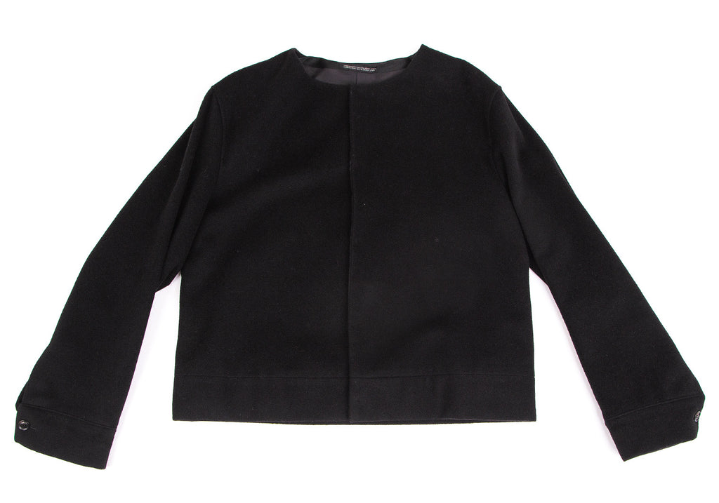 Yohji Yamamoto Japan. NOIR. Black Angora Blended Wool Hidden Buttons Jacket