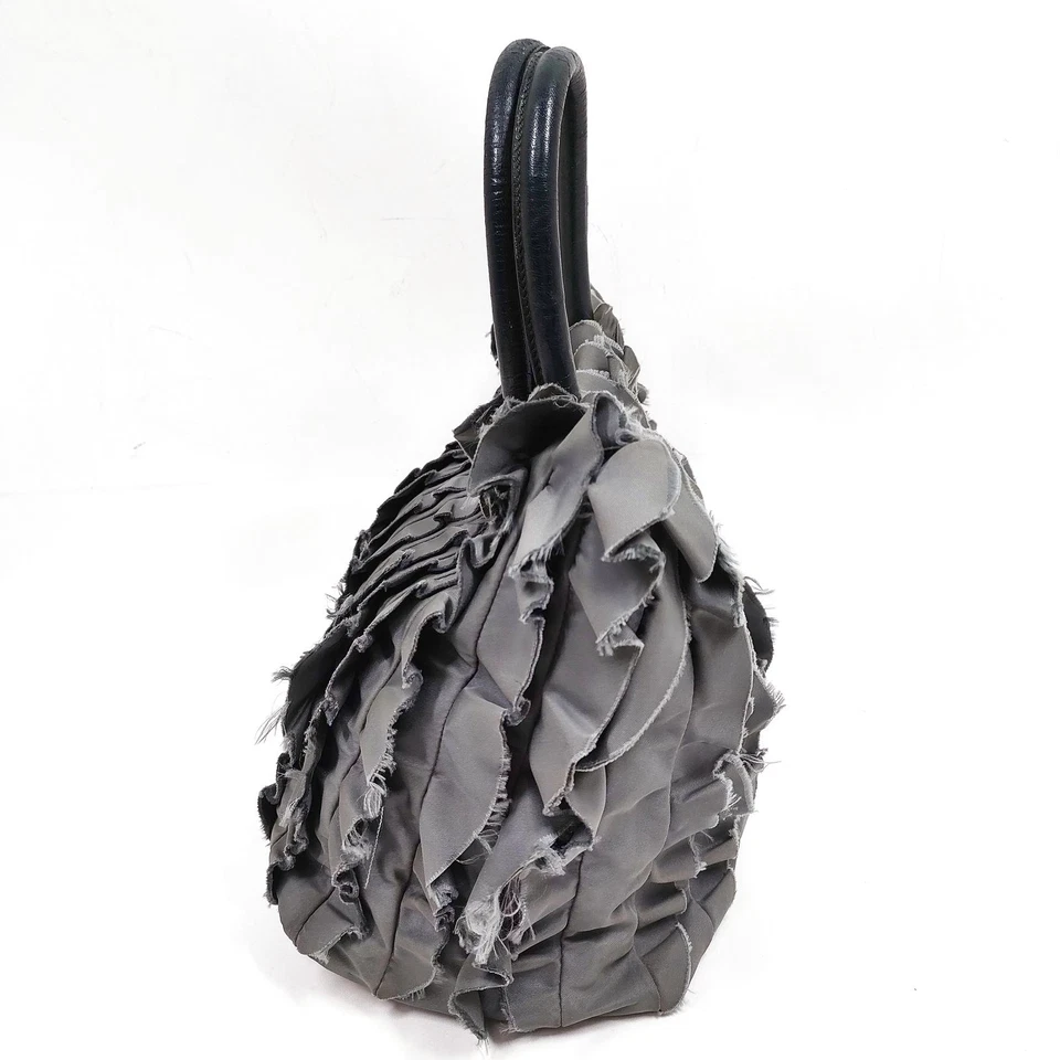 Prada Italy. Grey Tessuto Nylon Ruffle Shoulder Bag