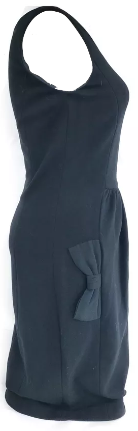 PRADA ITALY. Black Rayon, Elastane, Nylon Sheath Dress with Bow Detail