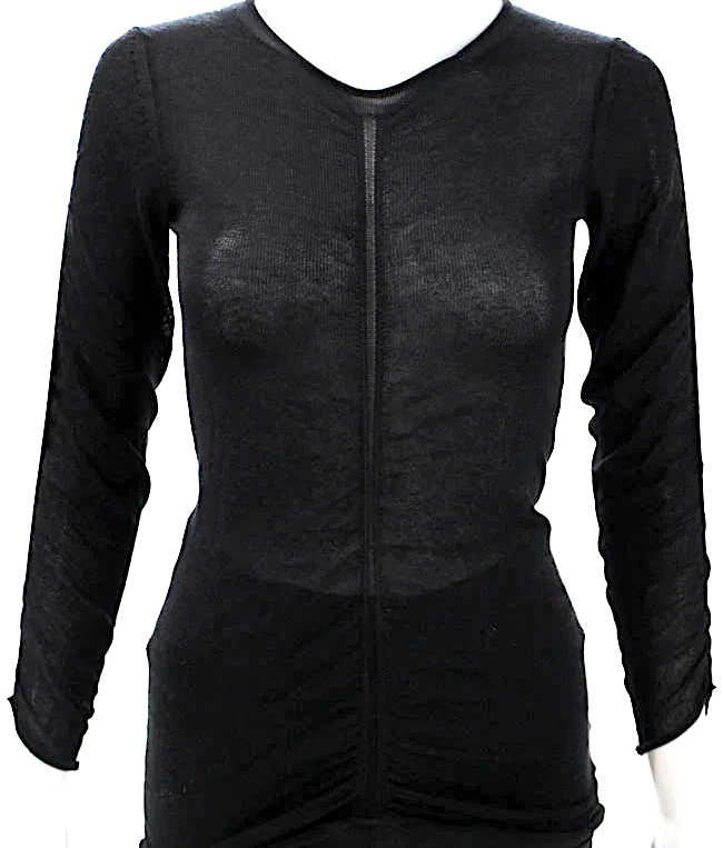 Helmut Lang NY. Black Vintage V-Neck 3/4 Sleeve Silk Blend Top