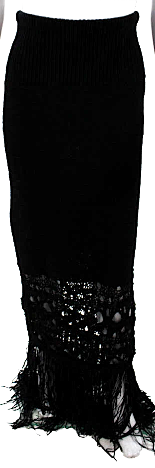 Christopher Esber Sydney. Black Knit Fringe Trim Long Strapless Dress