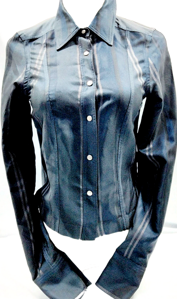 Gucci Italy. Navy Blue Acetate Silk Top