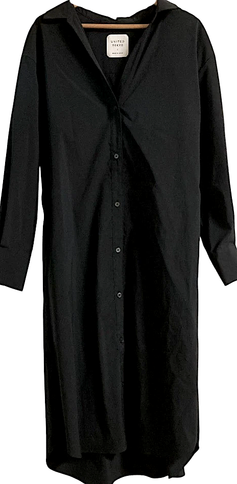 UNITED TOKYO JAPAN. Black Cotton/Poly Blend Shirt Dress
