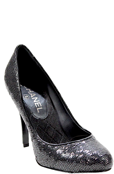 CHANEL ブラック シルバー ハイヒール 38C 111_c12acb21-cb25-4af8-b39a-