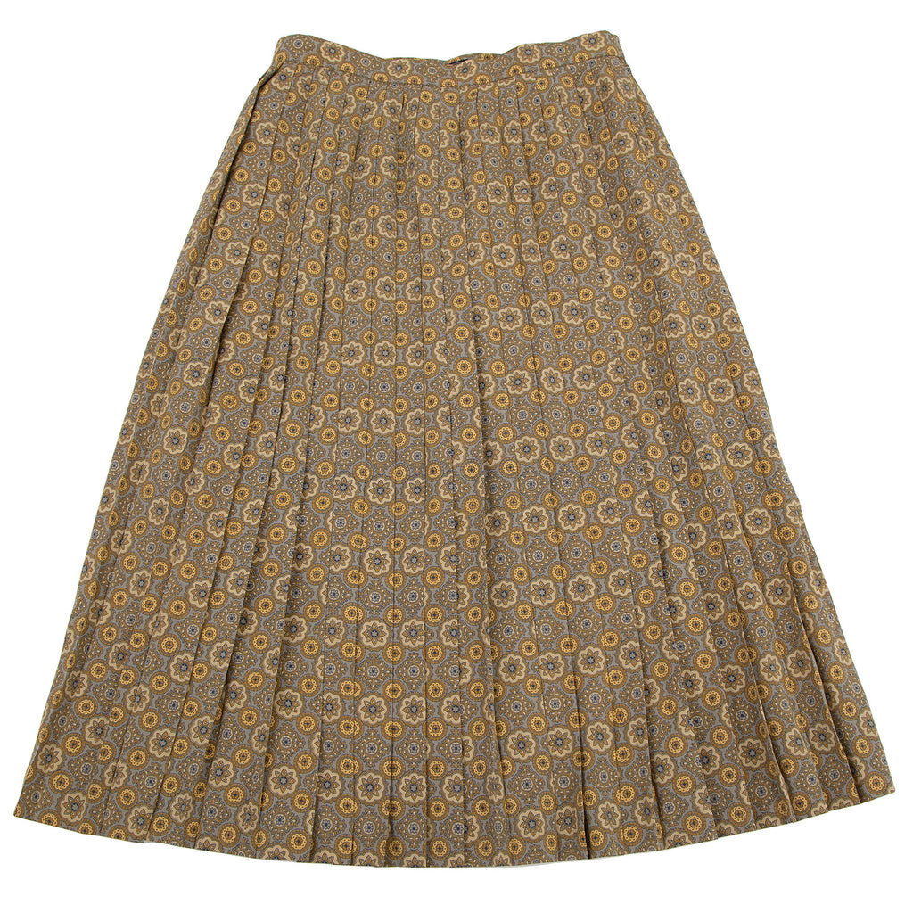 Burberry Khaki/Grey Damask Printed Fly Front Skirt