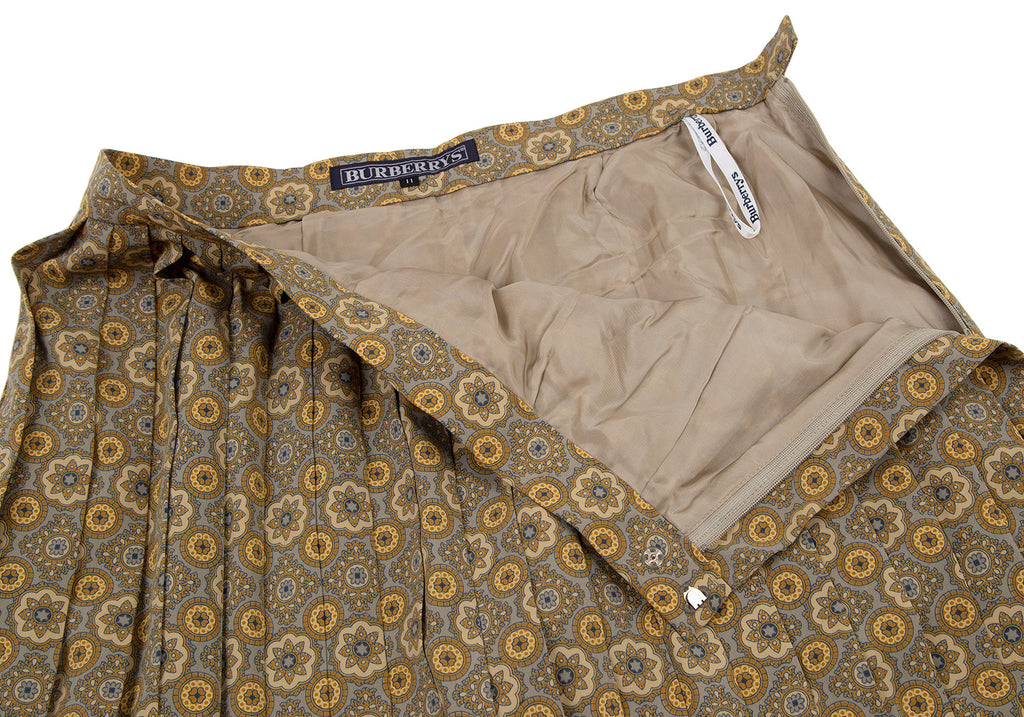Burberry Khaki/Grey Damask Printed Fly Front Skirt