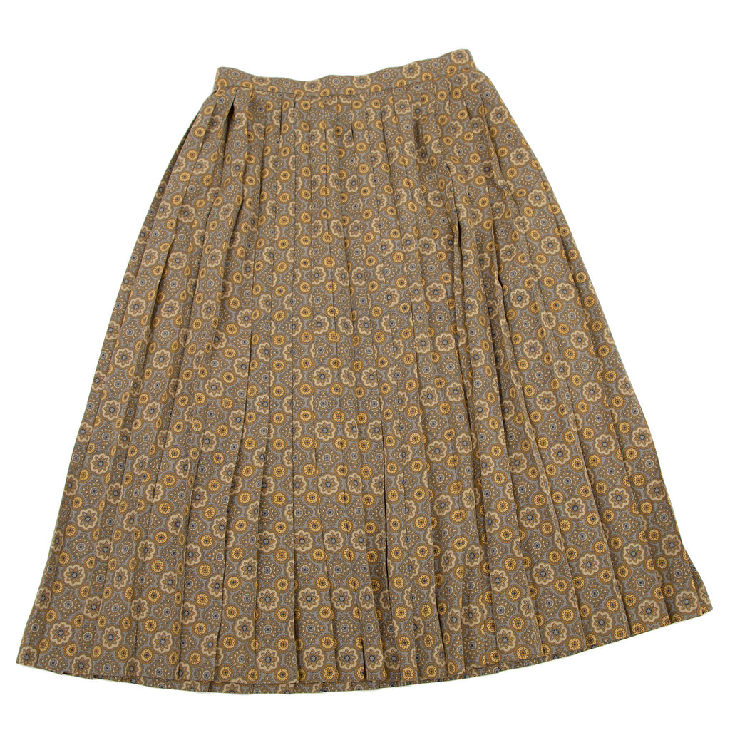 Burberry Khaki/Grey Damask Printed Fly Front Skirt