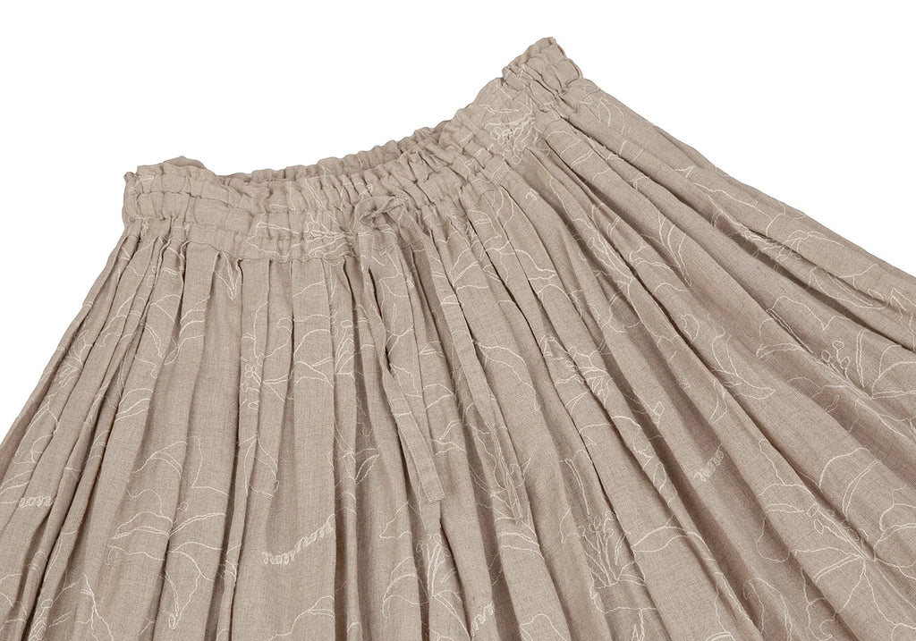 Mademoiselle NON NON JAPAN. Beige Floral Stitch Linen Skirt