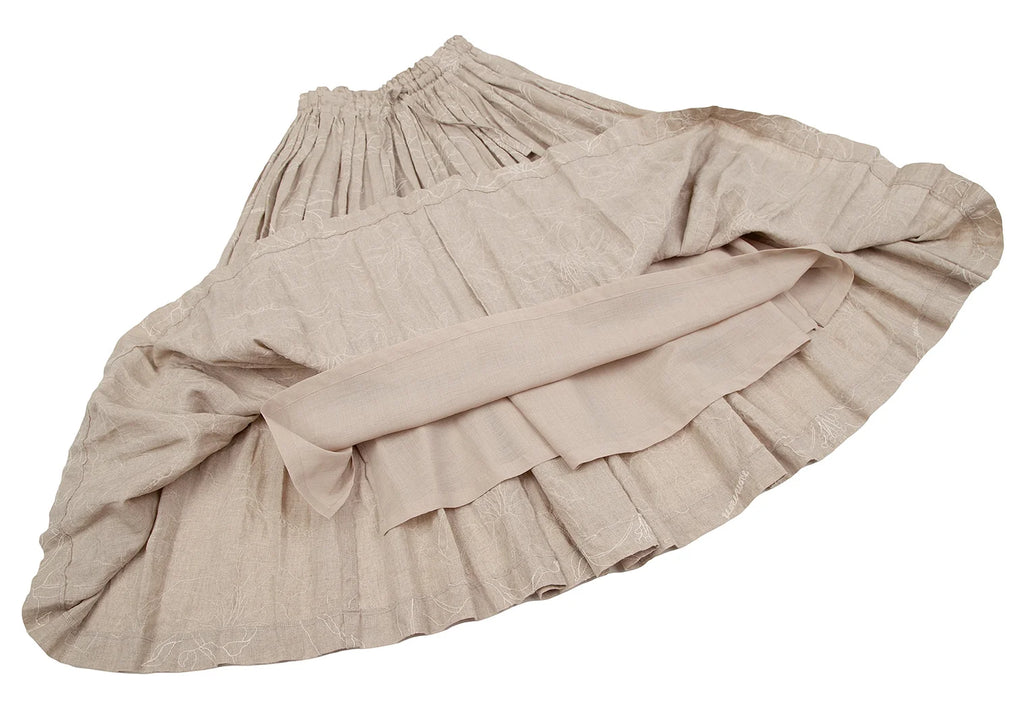 Mademoiselle NON NON JAPAN. Beige Floral Stitch Linen Skirt