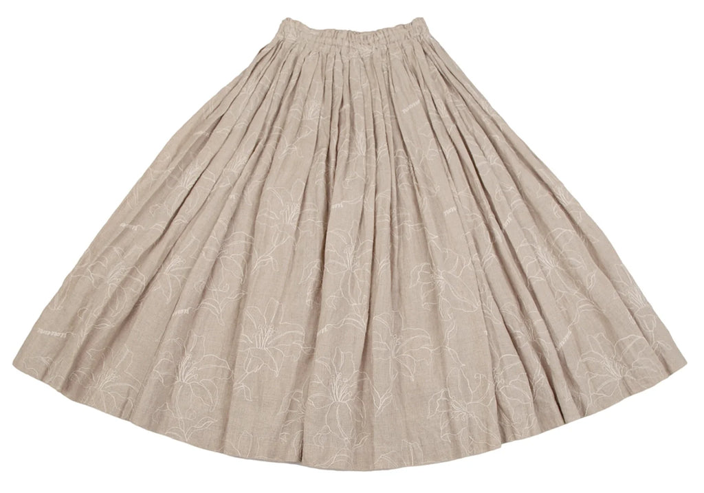 Mademoiselle NON NON JAPAN. Beige Floral Stitch Linen Skirt