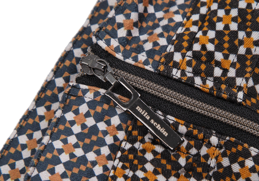 mila schon Black, Mustard, White Grid Geometric Print Stretch Shirt & Skirt Suit, or Separates