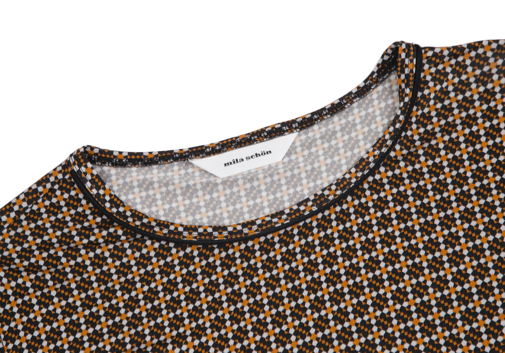 mila schon Black, Mustard, White Grid Geometric Print Stretch Shirt & Skirt Suit, or Separates