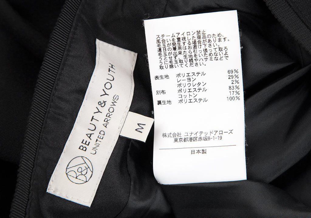 UNITED ARROWS JAPAN. BEAUTY & YOUTH. Black Back Zip Stretch Flare Mini Skirt