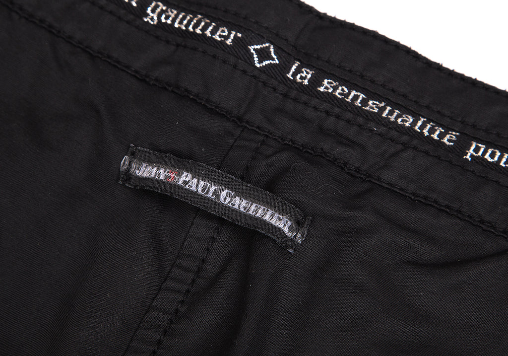 JEAN PAUL GAULTIER PARIS. Black Waist Logo Taping Dyed Wide Pants