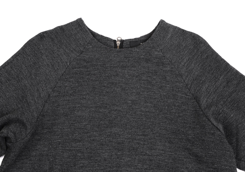 FLORENT Japan. Charcoal Wool Back Zip Raglan Asymmetrical Shirt