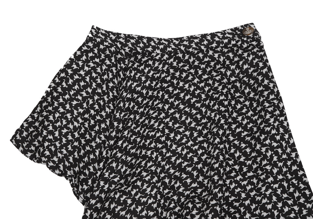 Vivienne Westwood UK. Red Label. Black Tencel Cat Pattern Deformation Skirt