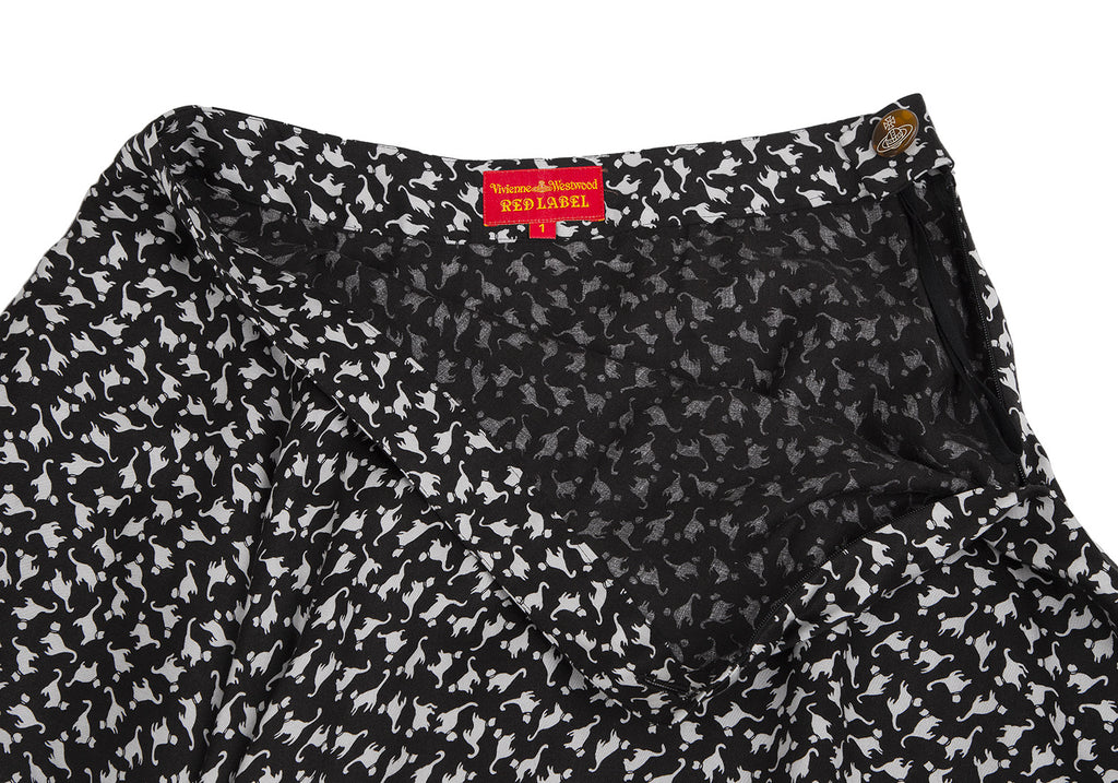 Vivienne Westwood UK. Red Label. Black Tencel Cat Pattern Deformation Skirt