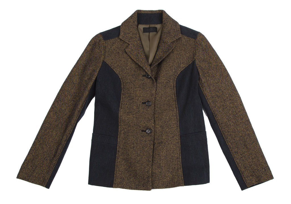 ROMEO GIGLI ITALY. gigli Navy, Mustard Herringbone Switching Jacket