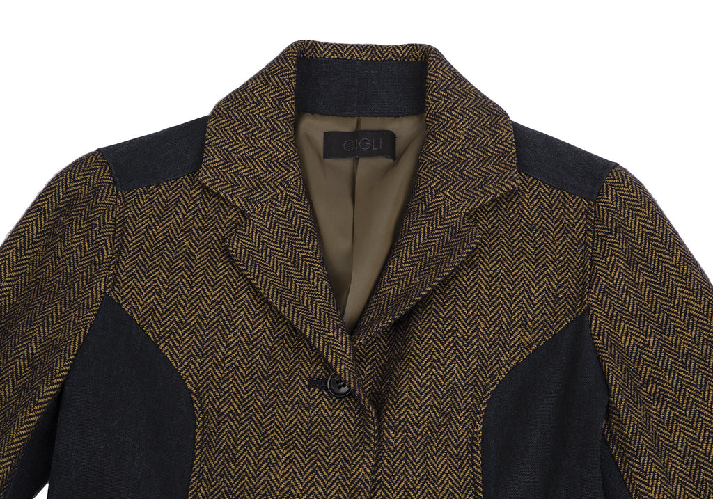 ROMEO GIGLI ITALY. gigli Navy, Mustard Herringbone Switching Jacket