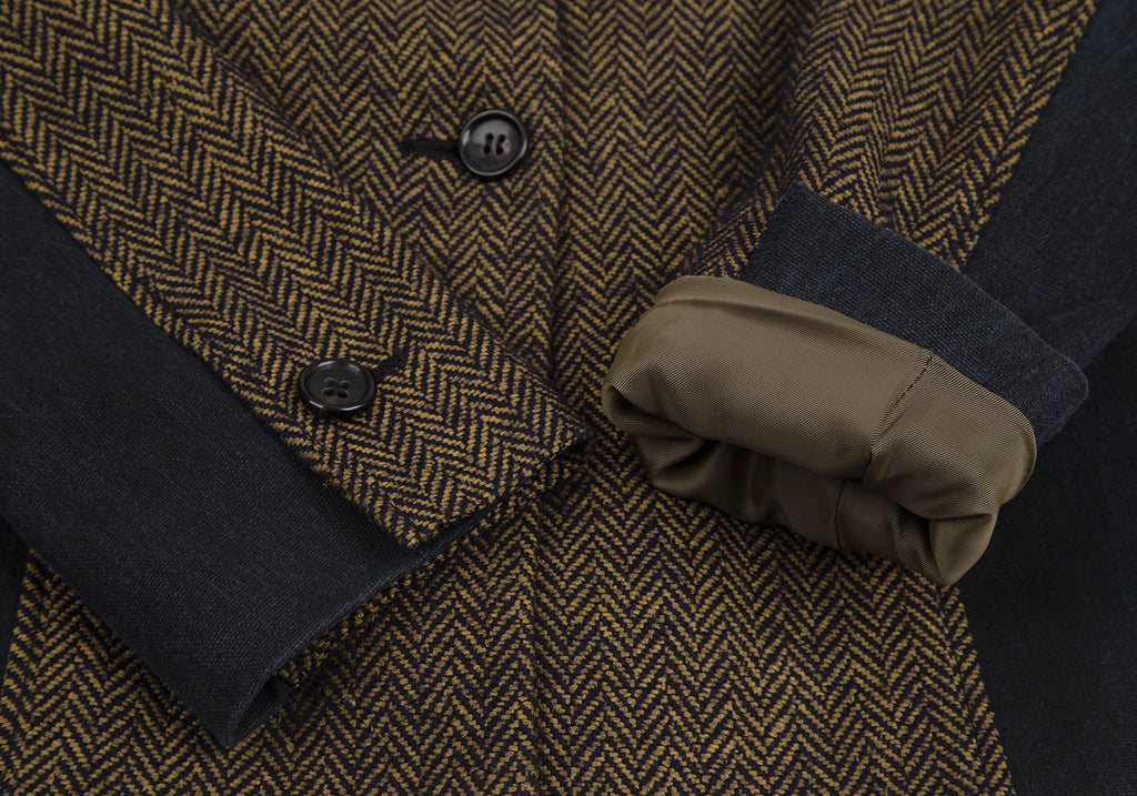 ROMEO GIGLI ITALY. gigli Navy, Mustard Herringbone Switching Jacket